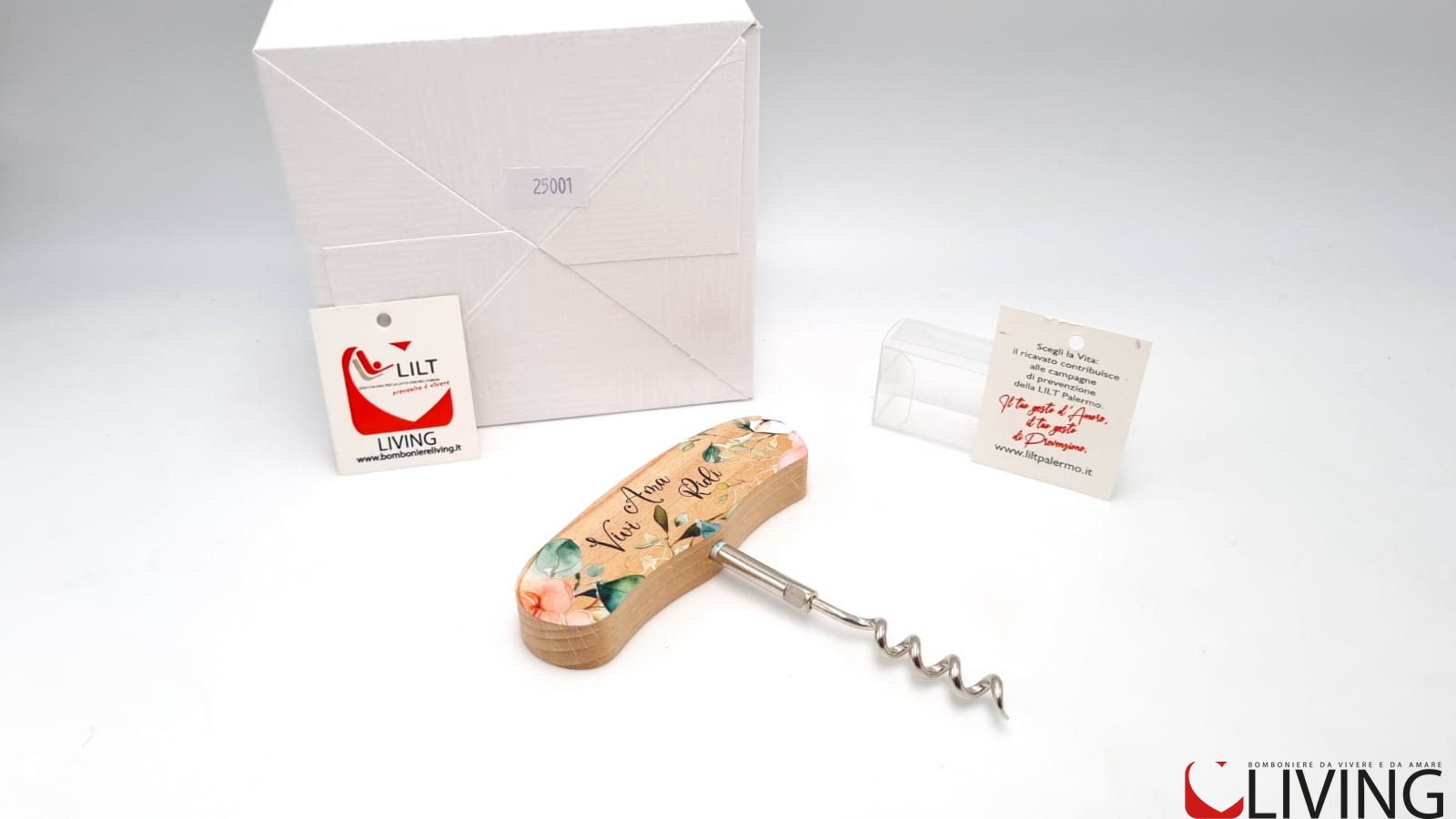 Bomboniera linea solidale LILT-LIVING cavatappi Vivi Ama Ridi - immagine 3